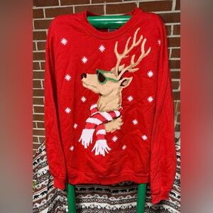 Jerzees Red Reindeer Sweatshirt Size 2XL Long Sleeve Pullover